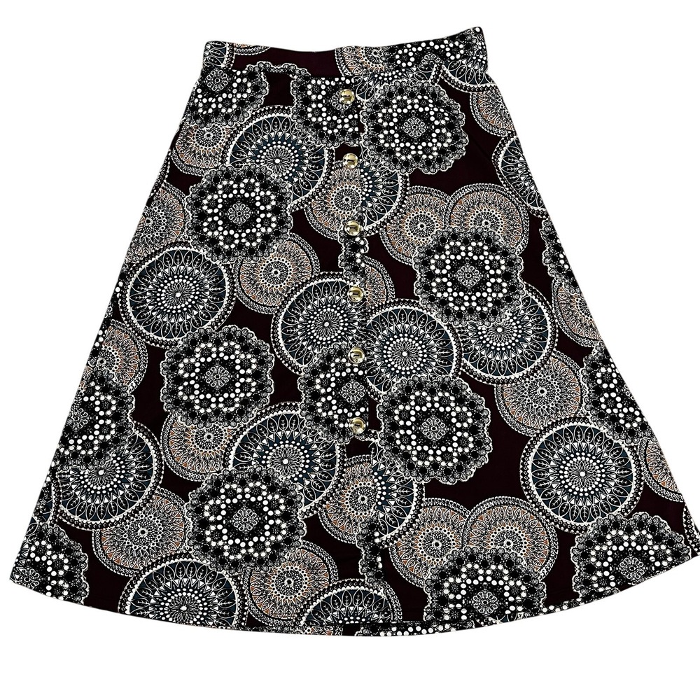Modern Attraction Boho Chic A-line Mandala‎ Print Skirt Size M Button Colorful